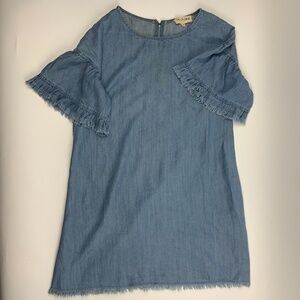 En Creme Denim Women Dress Short Sleeve Zip Up Back Denim Small